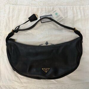 Prada Demi-Lune Large Leather Shoulder Bag Black